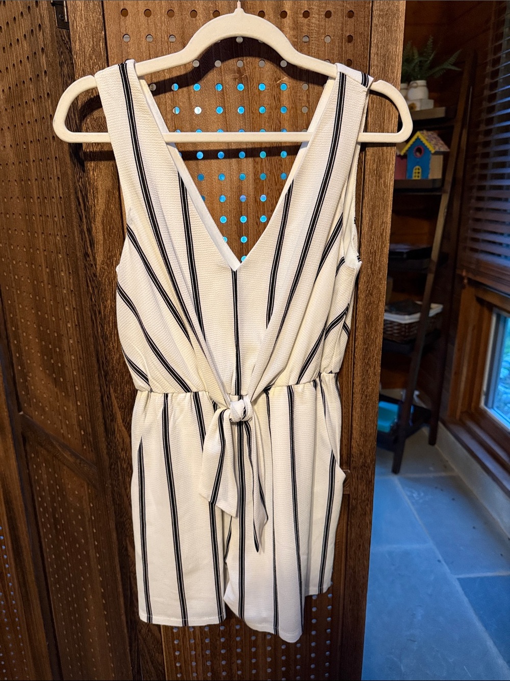 Lily Rose White and Black Striped V-Neck Romper